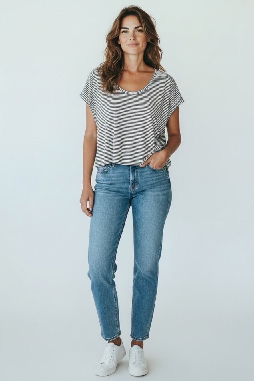 AllSaints black/white horizontal striped cap-sleeve scoop neckline top Sz. Lrg